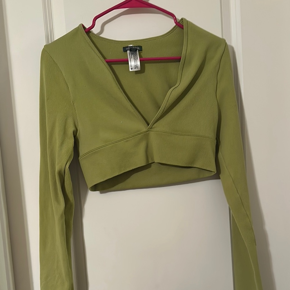 Wild Fable Sage Green Long Sleeve Crop Top